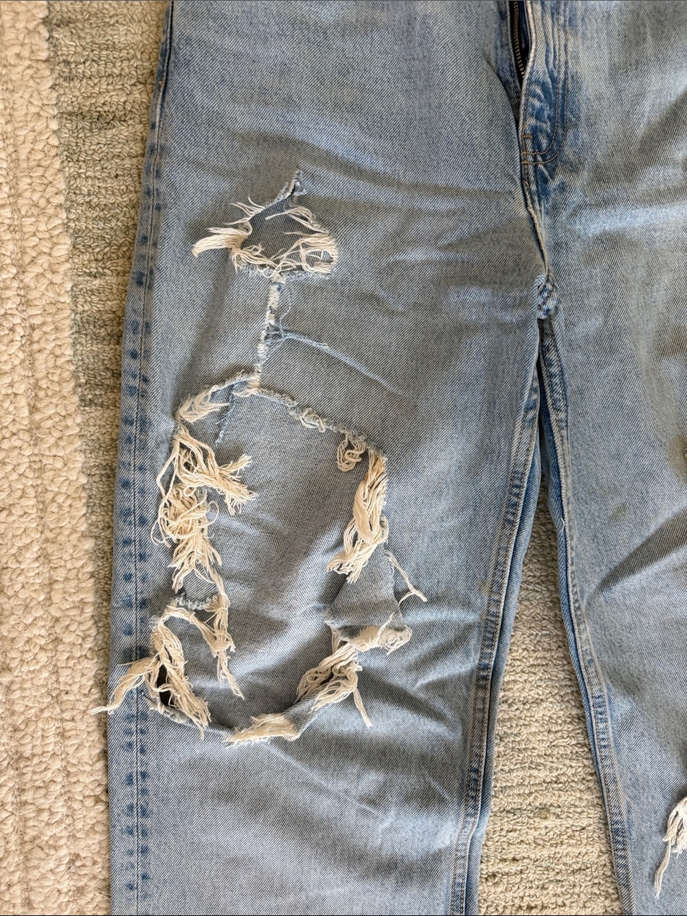 Zara Light Blue Distressed Wide-Leg Jeans - Picture 3 of 9